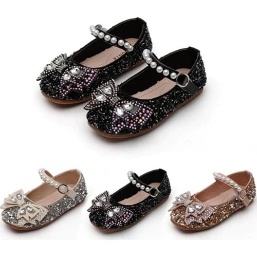 Rhinestone pearl girls Shoes For Wedding party Soft bottom Little girl Princess Shoes Kids Single shoes chaussure fille 2 3 4-8T
