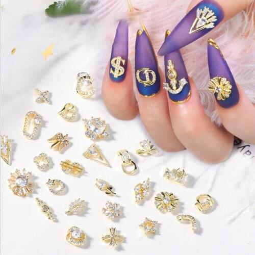 Light Luxury Nail Art Zircon Accessories Alloy Decoration Electroplating Real Gold Super Flash