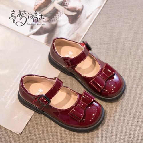 2021 Girls British Style PU Leather Performance Shoes 2021 Spring New Retro Student Bow Princess Shoes Non-slip Garden Shoes