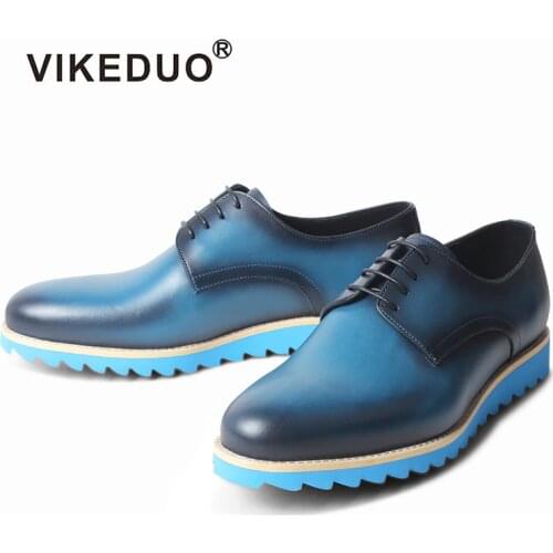 VIKEDUO Summer Mens Drving Shoes Genuine Leather Wedding Office Blue Shoes Male Sports Footwear Formal Dress Zapatos de Hombre