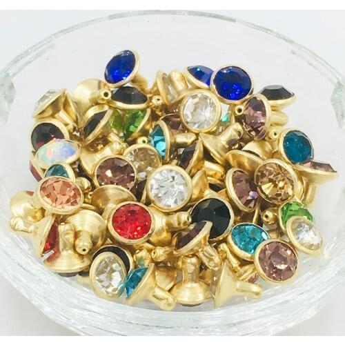 100sets Golden Base Mix Color 8mm Crystals Rhinestone Rivets Diamond Studs for Leathercraft DIY Rivets Studs for Clothing