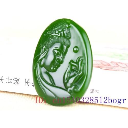 Green Jade Guanyin Pendant Women Charm Men Natural Necklace Chinese Jadeite Fashion Gifts Carved Amulet Jewelry