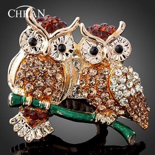Chran Fashion Womens Animal Design Gold Color Finger Jewelry Classic Gold Color Double Owl Rings for Women