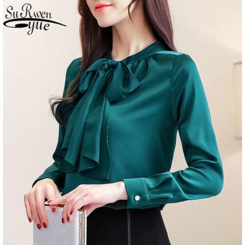 Office Lady Long Sleeve Casual Women Tops Bow New Solid Elegant Women Clothing 2021 Autumn Fashion Women Chiffon Blouses 6259 50