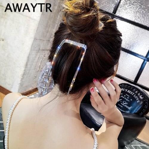 AWAYTR Fashion Rhinestone Tassel Hair Barrettes For Women Hair Clips Golden Sliver Hairpin Female Hairgrips Hair Accessories