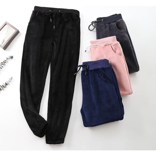 Womens Pants Mink Hair Stacked Sweatpants Solid High Waist Thick Undefined Harlan Pants Casual Loose Keep Warm Joggers Women