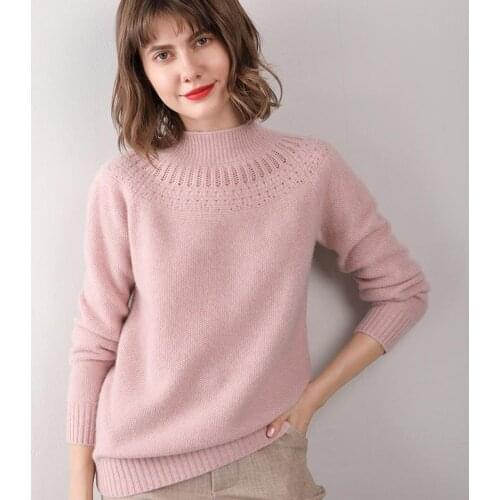 2020 Autumn and Winter New Cashmere Sweater Womens Half High Neck 100% Pure Wool Pullover Fashion Wisp of Warm Knitted Sweater