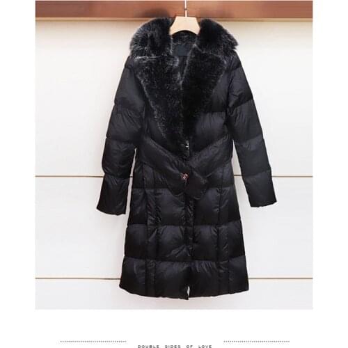 New winter 2018 womens Korean version of the big fur collar long sleeve band stitching in the long and thickened down jacket