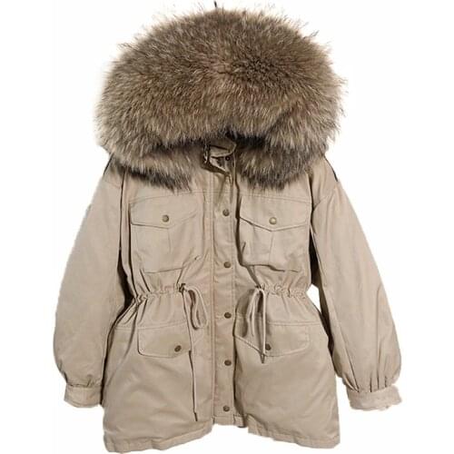 2021 Female Thicken Warm Winter Down Coat Women Large Real Natural Fur 90% White Duck Down Parka Hooded Winter Jacket Coat