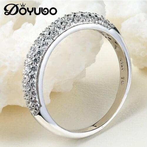 DOYUBO Womens Classical 925 Sterling Silver Ring With Three Rows White Cubic Zirconia Female New Fashion Silver Rings VB071