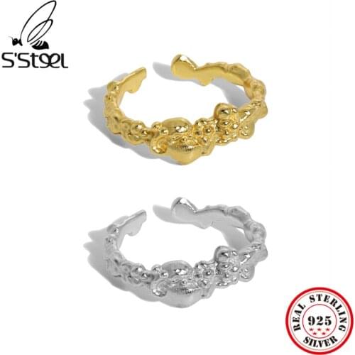 SSTEEL 925 Sterling Silver Korean Simple Design Irregular Opening Ring For Women Aesthetic Designer Punk Engagement Jewellery