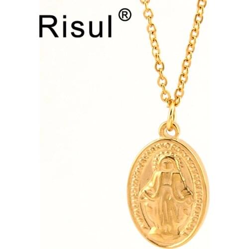 RIsul Virgin Mary Pendant Necklace for Women/Girls Gold Color Our Lady Jewelry Wholesale Rolo cable Trendy Chain