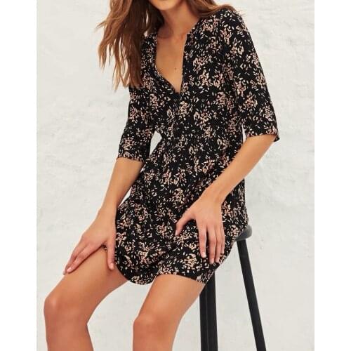 Women Dress Retro New V-neck Two-color Floral Dress 2021 Spring /Summer Ladies Mimi Dress