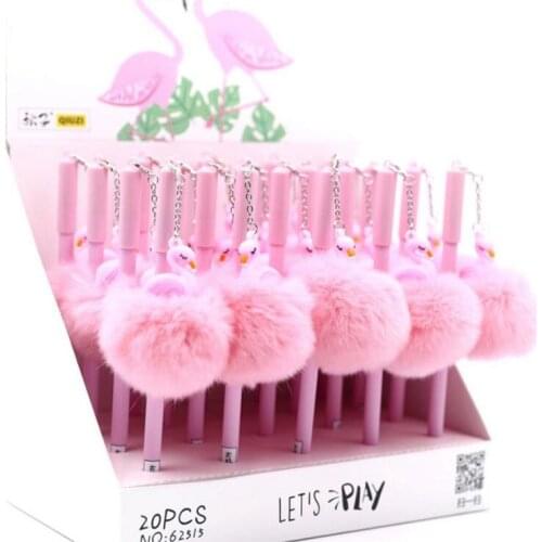 1pc 0.5 mm Flamingo Warm Ball Plush Pendant Gel Pen Ink Pen Promotional Gift Stationery School & Office Supply