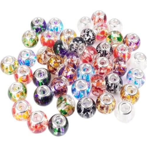 10 Pcs Color Flower Large Hole Glass Beads Charms Bulk Fit Pandora Bracelet European for Jewelry Making Women DIY Keychain Charm