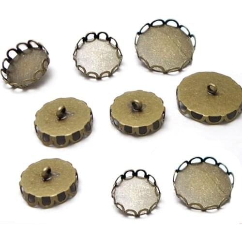 20pcs with 12/16mm Wholesale Antique Bronze Cufflinks Lace Cameo Cabochon Setting Disc Tray DIY Cuff links Blank