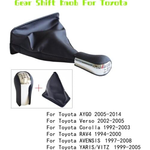 5 6 Speed Chromed Gear Shift Knob Black Leather Lever Gaiter Boot Cover For Toyota YARIS/VITZ AVENSIS AYGO Verso Corolla RAV4