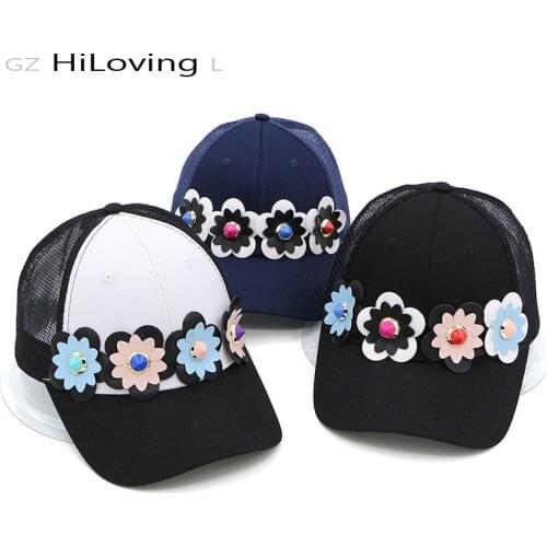 GZHilovingL Women Summer Cotton Flower Baseball Cap Hat Pu Floral Caps Ladies Girls Fashion Solid Breathable mesh Snapback Cap