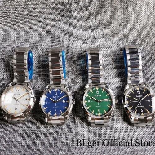 BLIGER New Arrival Business 24 Jewels NH35A Automatic Men Watch Seeing Backcover Sapphire Crystal Stee Band