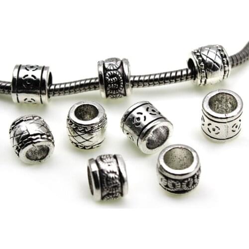 20pcs/lot Antique Silver Metal Alloy Spacer Beads Tibetan Silver Large Hole Charm Beads Findings DIY Bracelet Jewelry Making