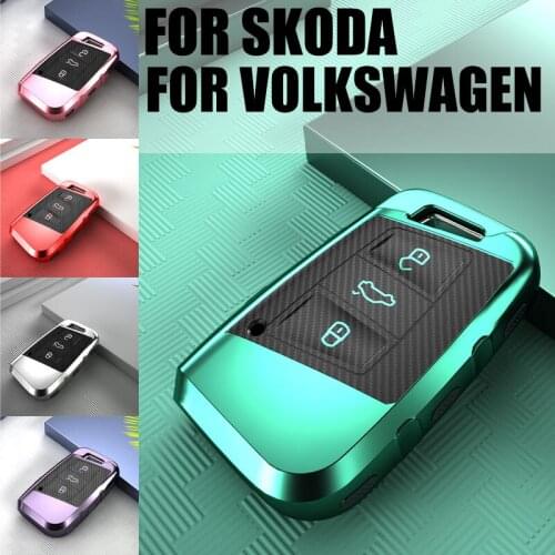 Key Case For Car Carbon Fiber TPU Cover Holder For Volkswagen VW Tiguan MK2 Magotan Passat B8 CC 2017 2018 For Skoda Superb A7