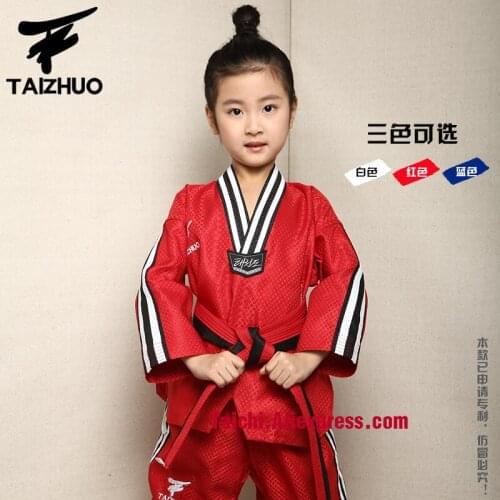 Tae Kwon Do Children Taekwondo Uinform For Poomsae & Training,WTF Uniform,110-155cm White,red,blue