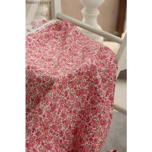 50S Cotton Pastoral Forest Small Floral Printed Fabric DIY Sewing Summer Dress Shirt Lightweight Cotton Pink Flower