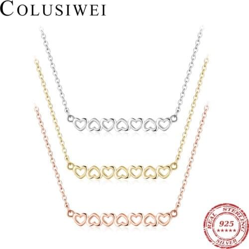 Colusiwei Silver Gold Rose Color Stackable Hollow Heart 925 Sterling Silver Pendant Necklace for Women Simple Fashion Jewelry