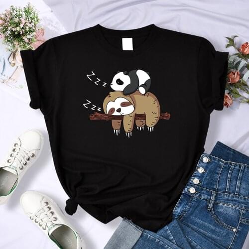 Sloth And Panda Sleeping Hip Hop T-Shirts Women Fashion Loose Casual Wear Summer Brand T-Shirt Harajuku Fashion Brand New Tops
