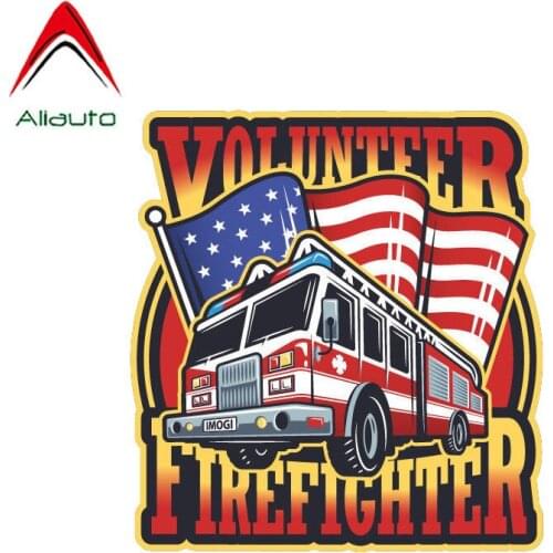Aliauto Fashion Car Sticker American Flag Firefighter Decorative Sunscreen PVC Decal for Chevrolet Lada Vesta Peugeot,13cm*12cm