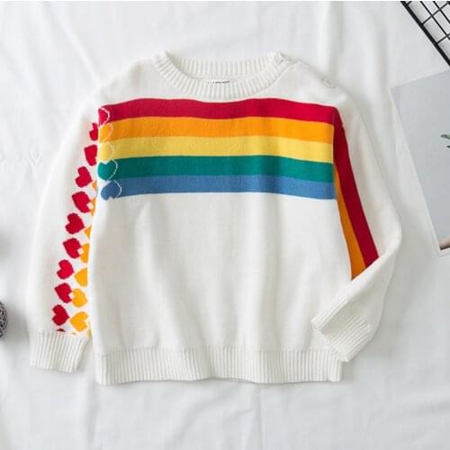 Baby Girl Sweaters Striped Rainbow Children Sweaters Autumn Winter Girls Sweaters Knit Toddler Kids Pullover Korean Clothes