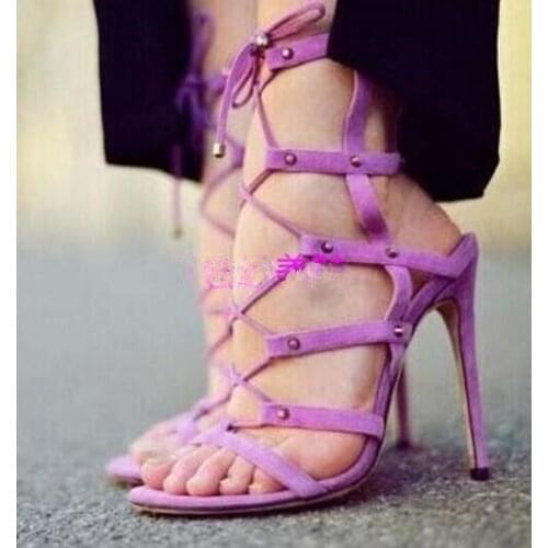 Fashion high heel shoes cross-tied lace up gladiator sandals for woman slingbacks stiletto heels ankle strap sandal dress shoes