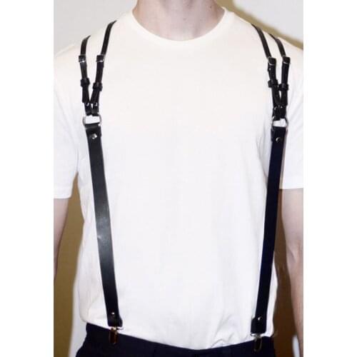 Male man Fashion Stud Punk Goth Handmade Leather Suspender Belts Harness Body Bondage Belt Cage Waist Belt chest belt Clip