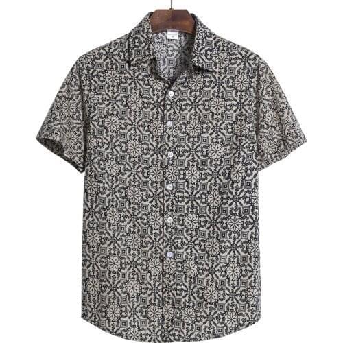 Men Cardigan Short Sleeve Beach Flower Shirts Men Turtleneck Hawaiian Shirt Vintage Clothes Summer Blusas Masculinas Moda