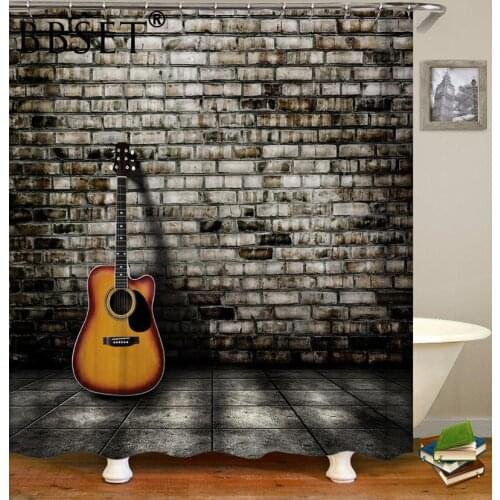 Musical Instrument Shower Curtain Guitar Lean Against An Old Wall Pattern Waterproof Multi-size Cortina De Bano Bathroom Decor