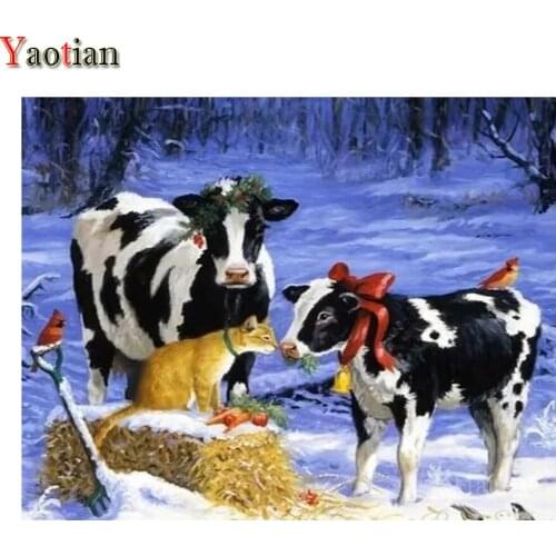 5D Diamond Painting Kit Full Drill Square Winter Snow Christmas Gifts Milk Cow Animals Mosaic Diamond Embroidery Cross Stitch