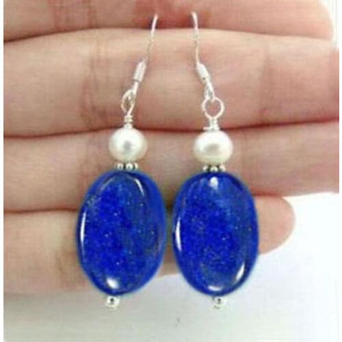 Natural Egyptian Lapis Lazuli /White pearl Silver earrings