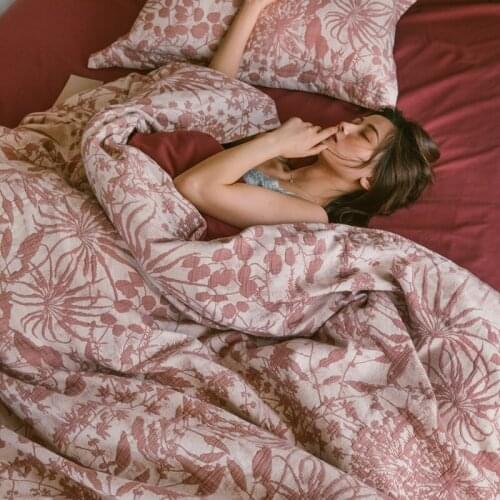 Nordic Simple Literary Bedding Set 60S Egyptian Cotton Yarn-dyed Yacquard Double Size Sheet Pillowcase Duvet Cover 4pcs for Home