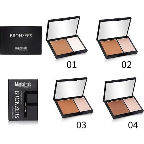 New Makeup Highlighter 2 Color Contour Bronzer shading Powder Brighten Shading Powder 3D Facial Makeup with mirror 1622