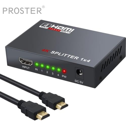 PROSTER HDMI Splitter 1 in 4 Out Supports Full Ultra HD 1080P 4K/2K and 3D Resolutions for PC STB PS3 Blu-Ray Player HDTV dac