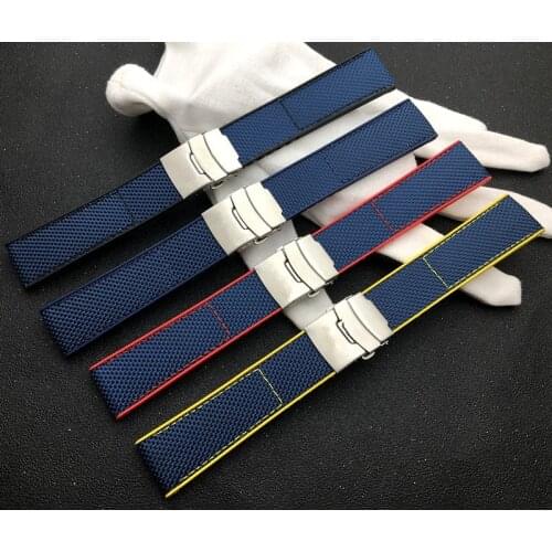 Brand Blue Watchband nylon Silicone Rubber Watch Bands Submersible 22mm For Breitling strap buckle Avenger/navitimer belt logo