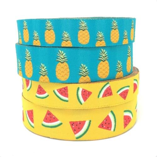 Christmas dog clothes accessories yellow watermelon and blue pineapple 16mm 5/8" and 22mm 7/8" Woven Jacquard ribbon New Year