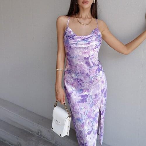 Sexy Print Camisole Dress 2021 Summer Slim-Fit Slit Halter Skirt Club Party Sleeveless Dress Fall Streetwear Beach Holiday