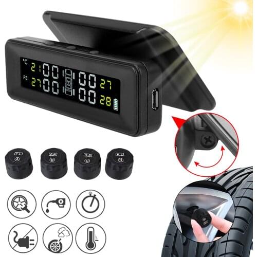 Smart Car Digital TMPS Air Leak Alarm Tire Pressure Monitoring System Solar Power Auto Security Alarm With 4 External Sensors