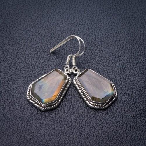 StarGems Natural Labradorite Handmade 925 Sterling Silver Earrings 1.5" E0988
