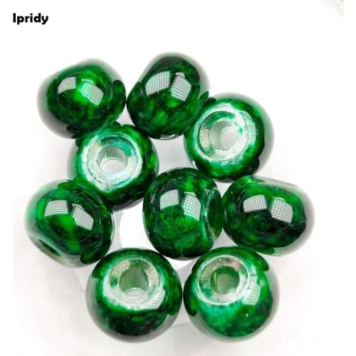 100Pcs/lot Single Color 8mm Large Hole Glass European Beads Rondelle No Brass Core fit Bracelet Necklace Spacer Beads