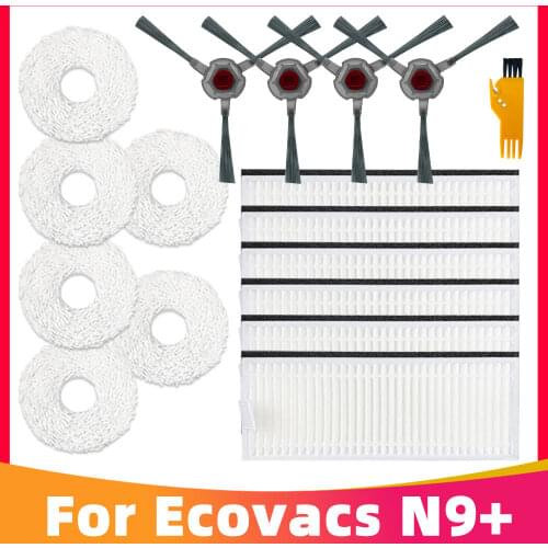 Replacement Parts for Ecovacs DEEBOT N9+ Self-Cleaning Robot Side Brush + Hepa Filter + Mop Rag Cloth Spare Accessories