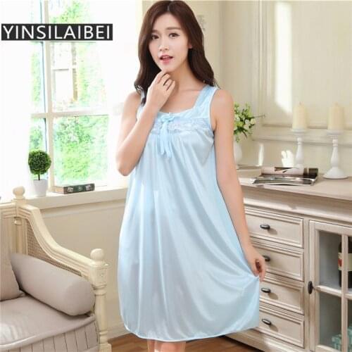 Ladies Summer Ice Silk Satin Nightgowns Sleeveless Sexy Women Sleepwear Lingerie Dress Womens Sleepshirts for Home SR026#35