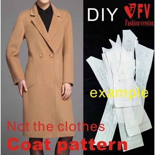 Pattern making womens wear-breasted long double-sided woolen fleece coat pattern 1:1 cutting drawing BFY-146