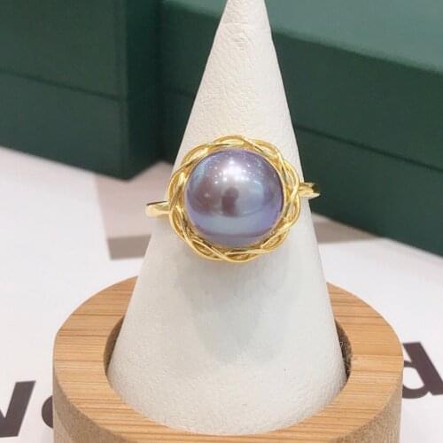 Solid 925 Sterling Silver Round 11-12mm Nature Fresh Water Purple Pearl Rings for Women Fine Birthday Presents